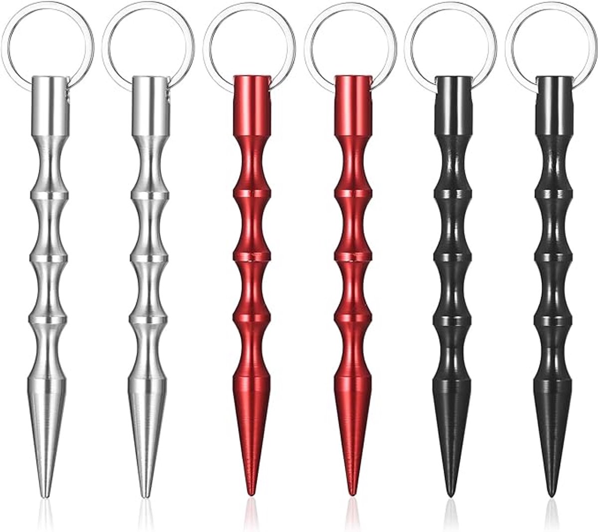 Sleutelhanger - Set van 6 - 14 × 1,5 cm - Metaal - Universeel - Draagbaar - Sleutelhangerset - Geschikt voor oudere meisjes, vrouwen - Zwart - Zilver - Rood