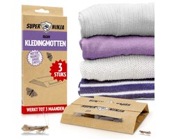 Super Ninja Kledingmottenval - 3 Ecologische Vallen om Kledingmotten Effectief te Bestrijden - Niet-Toxisch - Milieuvriendelijk & Biedt tot 4 Maanden Bescherming