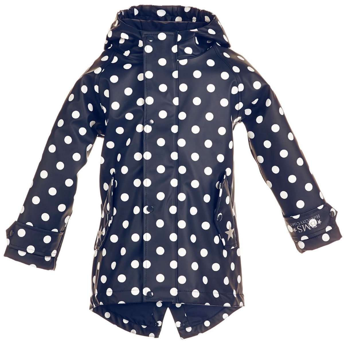 BMS kinderregenjas HafenCity Coat Kids PU/voering marineblauw met witte stippen