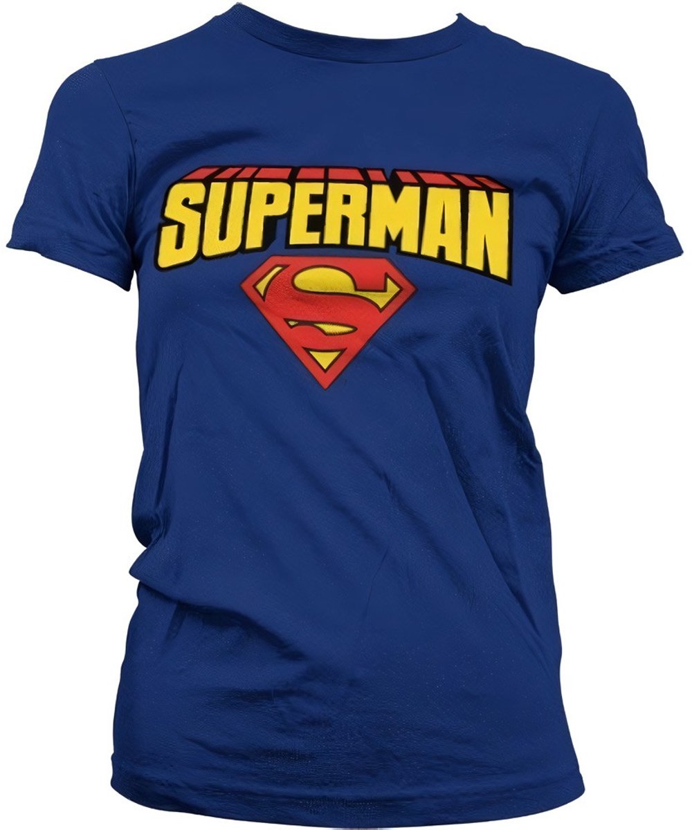 Superman Blockletter Logo Girly T-Shirt Damen Navy-L