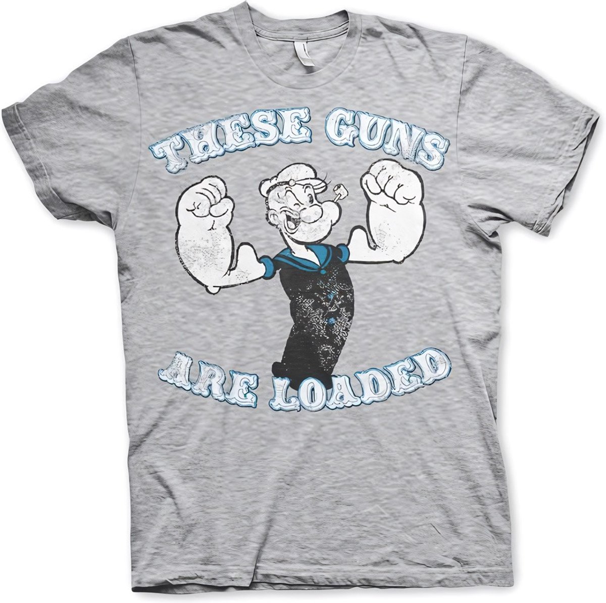 Popeye T-shirt ‘These Guns Are Loaded’ in heathergrijs