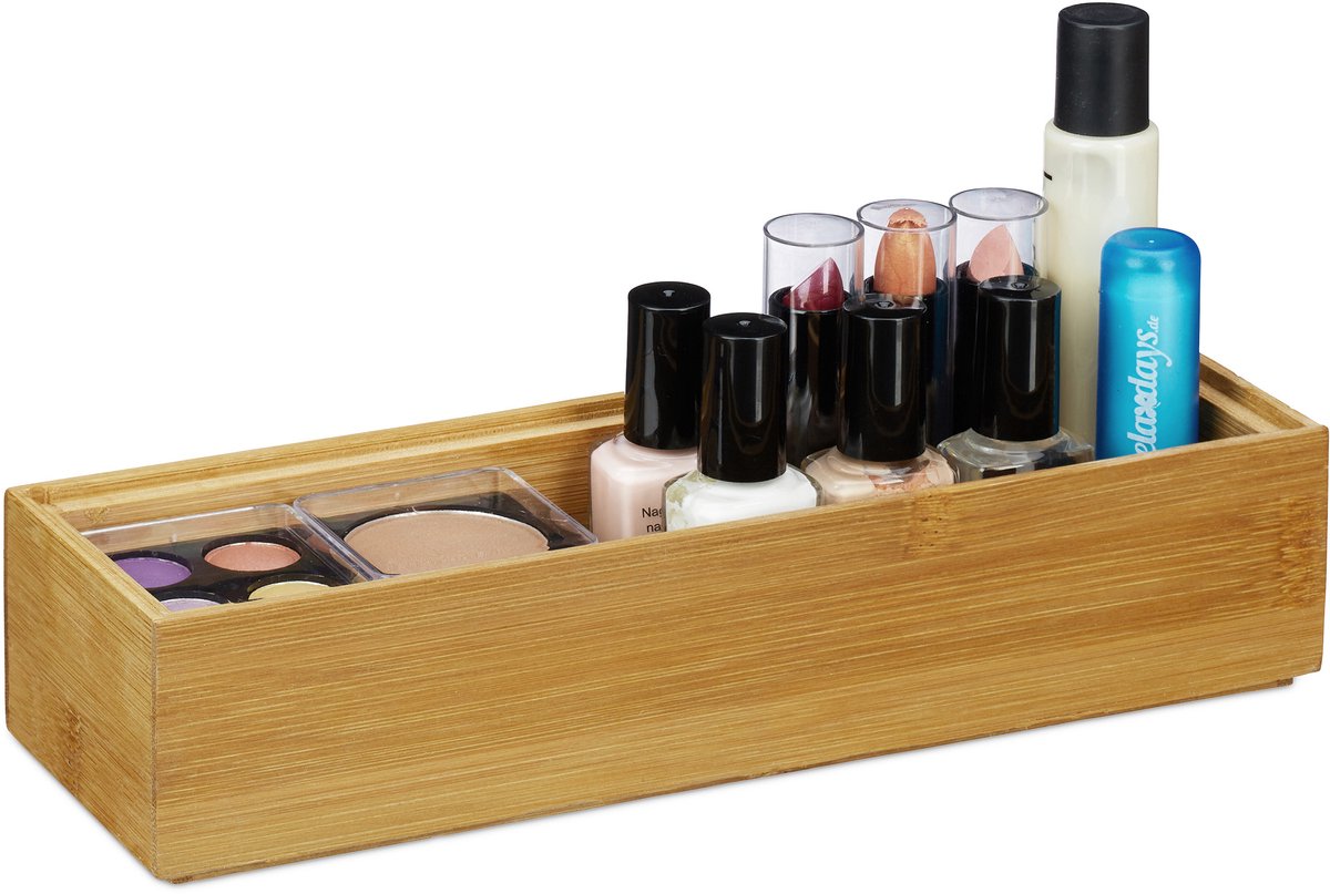 2x bamboe organizer - stapelbaar - badkamer - keuken - opbergbox - open