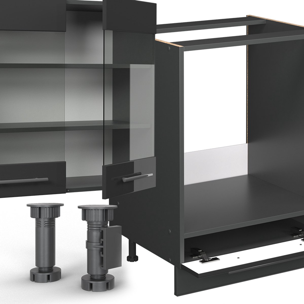Vicco Hoekkeuken Fame-Line, Antraciet Hoogglans/Antraciet, 347 x 257 cm, WB Marmer