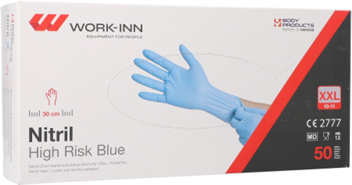 50 WORK-INN Handschoenen Nitril poedervrij High Risk blauw Maat: 2XL