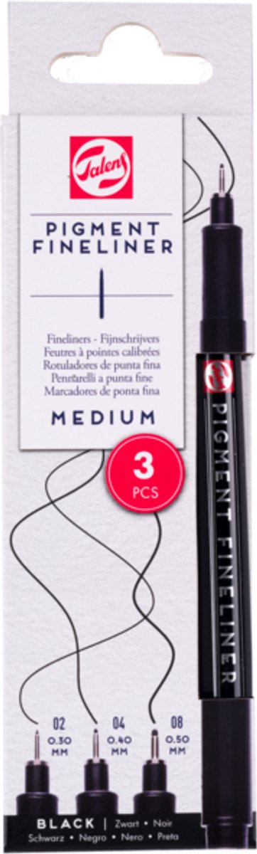 Talens Pigment Fineliner Set Medium, 3 stuks