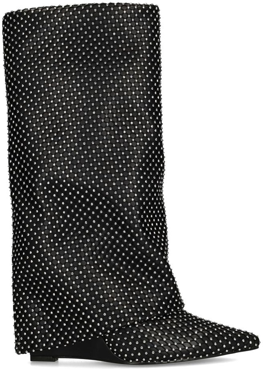 Sacha - Dames - Zwarte strass laarzen met flap - Maat 41