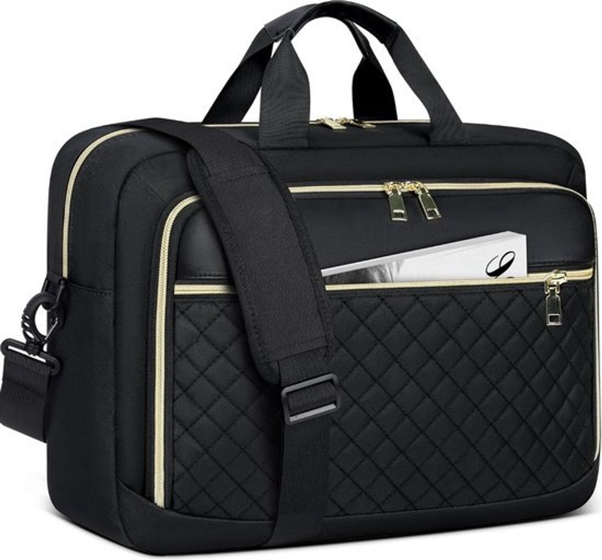 Laptoptas - Dames - 17,3 inch Laptoptas - Perfect Cadeau voor Valentijn - Vaderdag - Moederdag - Verjaardag - Ultralicht Schoudertas - Computertas met RFID vakken - Zakenreis - School - STK - Zwart Goud