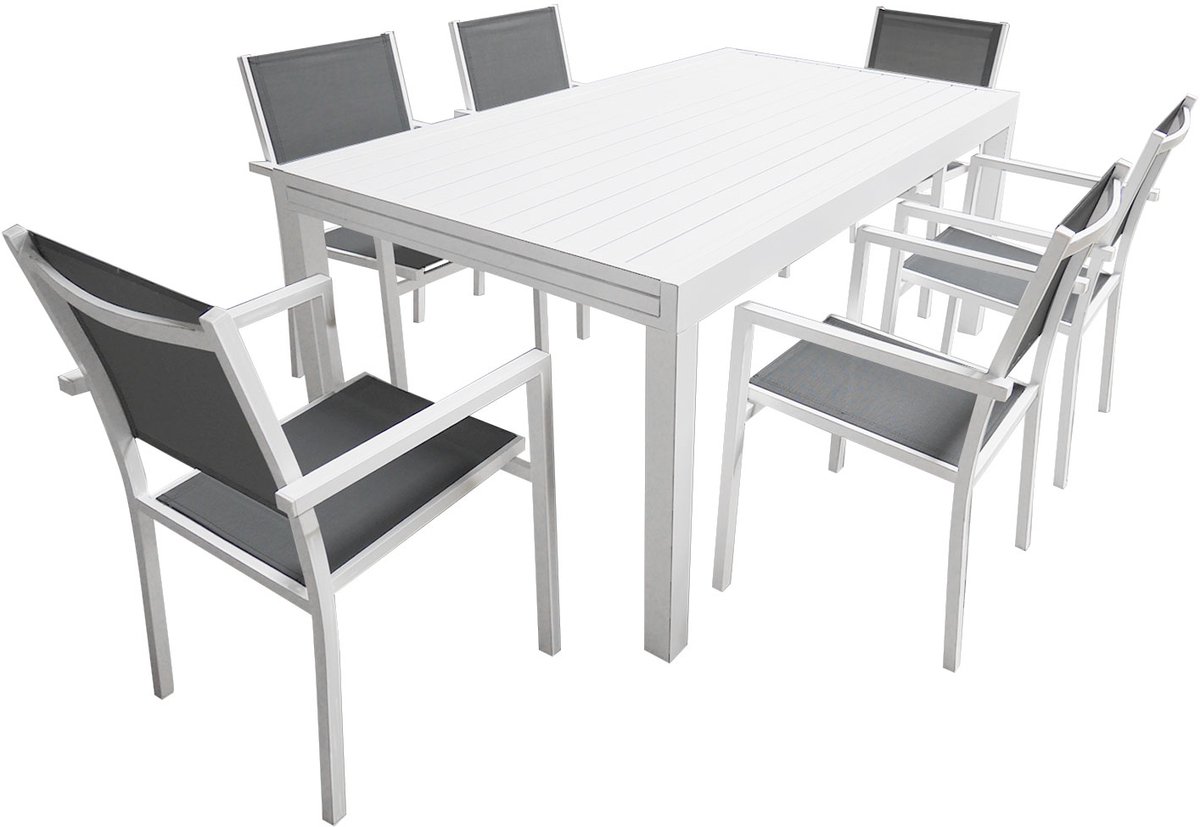VENEZIA grijs textilene uittrekbare tuinset 180/300 - wit aluminium