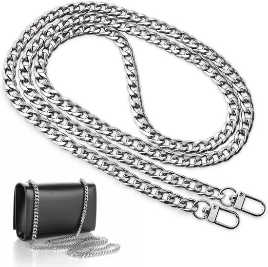 Chaîne - Sangle de rechange pour sac à bandoulière - Avec boucle en métal - Convient aux portefeuilles et sacs à bandoulière - 47 pouces - Argent