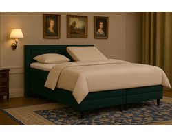 Boxspring vlak Pisa met topmatras 120x200 cm Luxe Pocketvering Stof donkergroen Gratis 2x Hoofdkussens