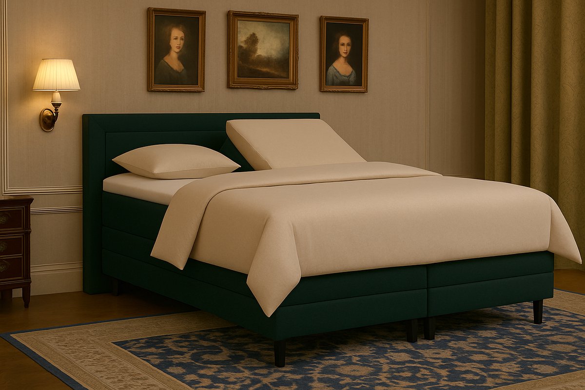 Boxspring FD Boxspring vlak Pisa met topmatras 120x220 cm Luxe Pocketvering Stof donkergroen
