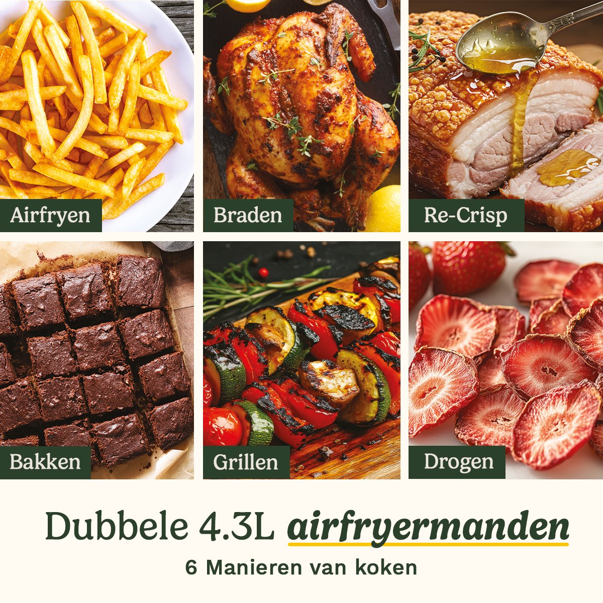 Afbeelding 3 van Cuisinart - Tri Zone 13,6 L Airfryer & Oven - 3 zones Heteluchtfriteuse (2x4,3 L + 5 L) - 9 functies - Sync Cooking - PFAS-vrije keramische coating - 2520 – 3000W - Zwart