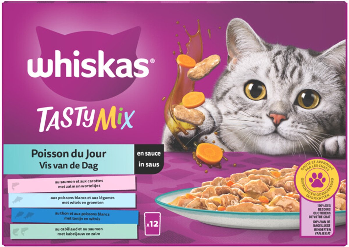Whiskas Adult Multipack Vis van de Dag Selectie in Saus 12 x 85 gr