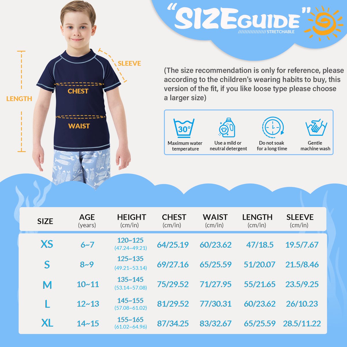 MEETHOO Jongens zwemshirt met korte mouwen, kinderzwemshirt met UV - bescherming, rashvest, surfshirt, snel drogend strandshirt - Korte mouwen - MARINE — afbeelding 6
