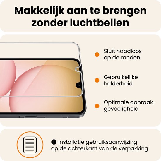 Scherm van smartphone met screenprotector: naadloos, helder en gevoelig, met installatie-instructies.