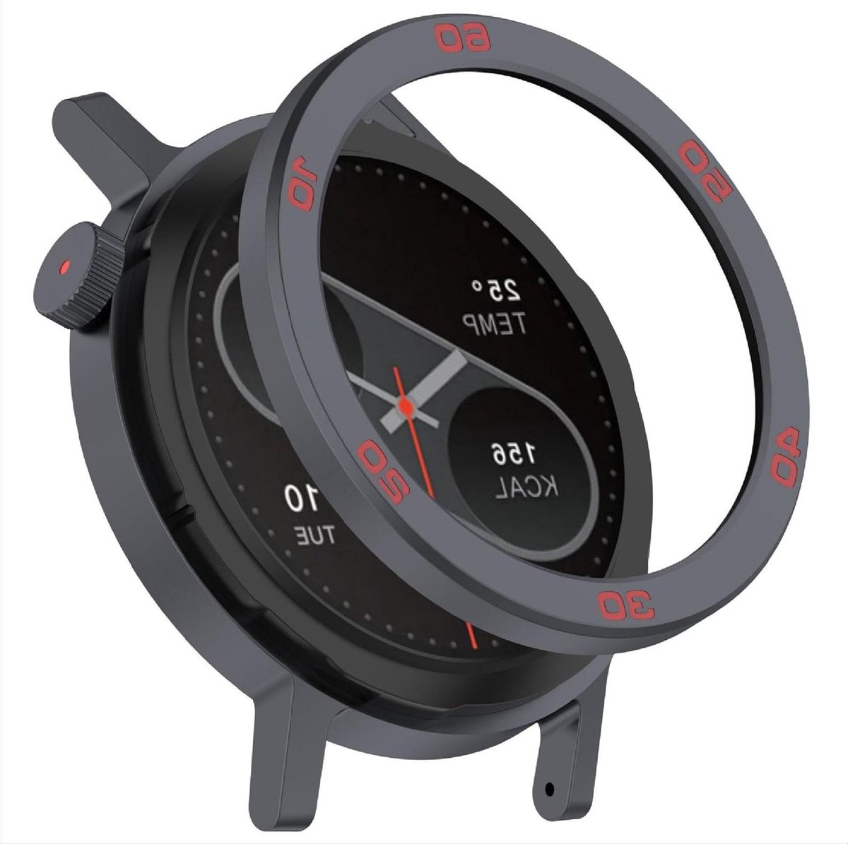 Bezel Ring Compatibel met Smartwatch, Metalen Beschermende Horlogering - Grijs-Rood, Stijlvolle Ring voor Horlogekasten