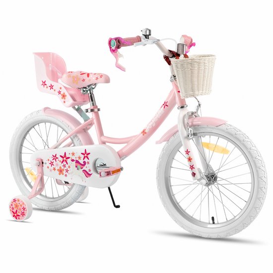 Joystar Unicorn Kinderfiets voor Meisjes - 18 Inch - Mand - Zijwieltjes - Bel - Handrem - Roze - Geschikt voor buitenactiviteiten in de lente van JOYSTAR — afbeelding 2
