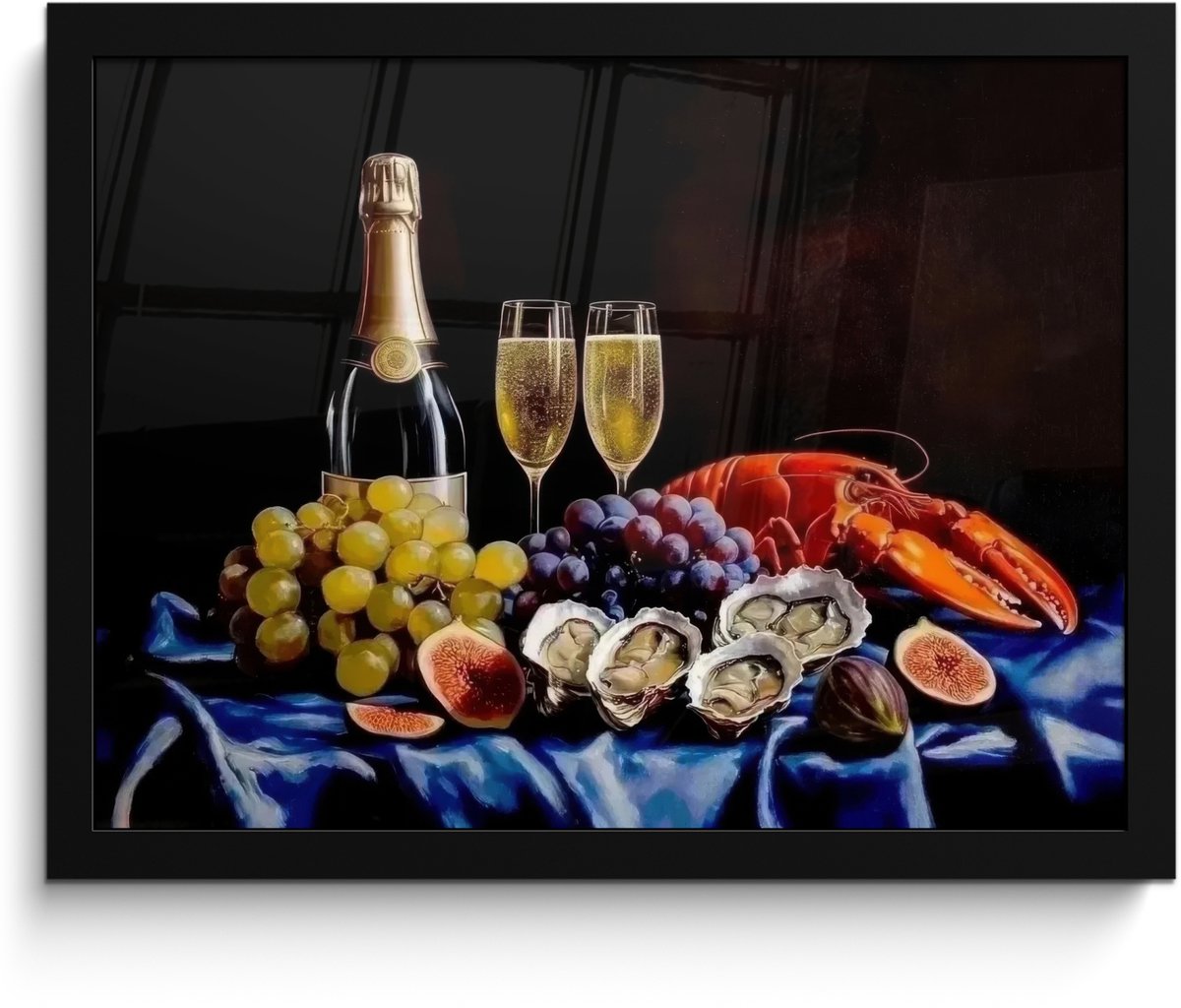 FrameYourWall Poster in lijst - Fotolijst 40x30 cm - Posters - Champagne - Luxe - Oesters - Posterlijst zwart - Decoratie - Wanddecoratie woonkamer - Muurdecoratie slaapkamer Champagne - Stilleven