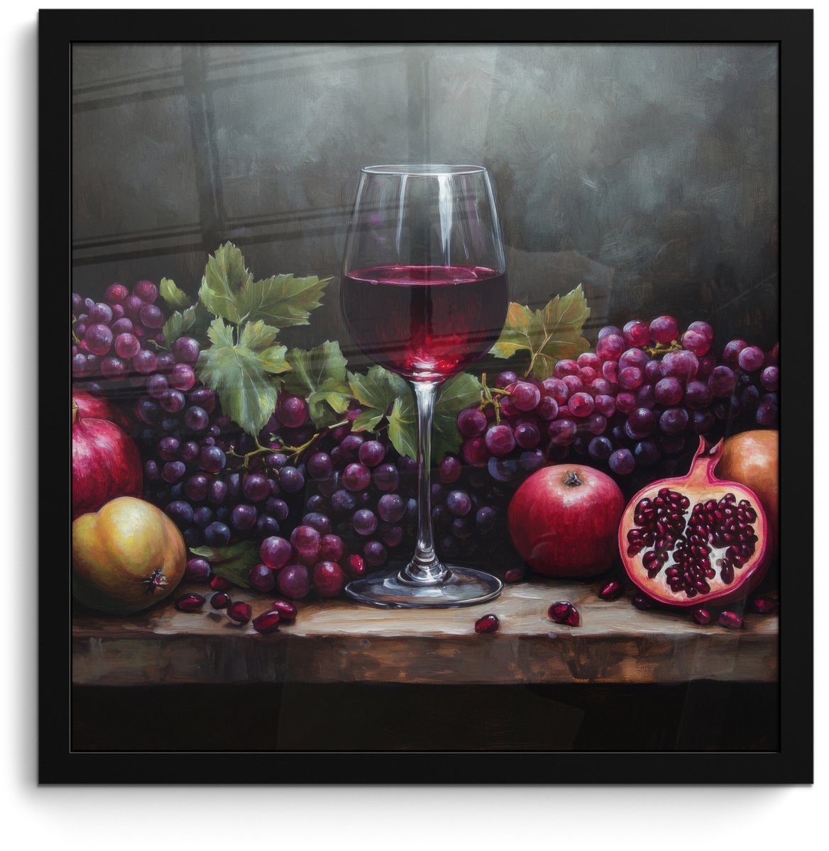 FrameYourWall Poster in lijst - Fotolijst 40x40 cm - Posters - Wijn - Fruit - Stilleven - Posterlijst zwart - Decoratie - Wanddecoratie woonkamer - Muurdecoratie slaapkamer