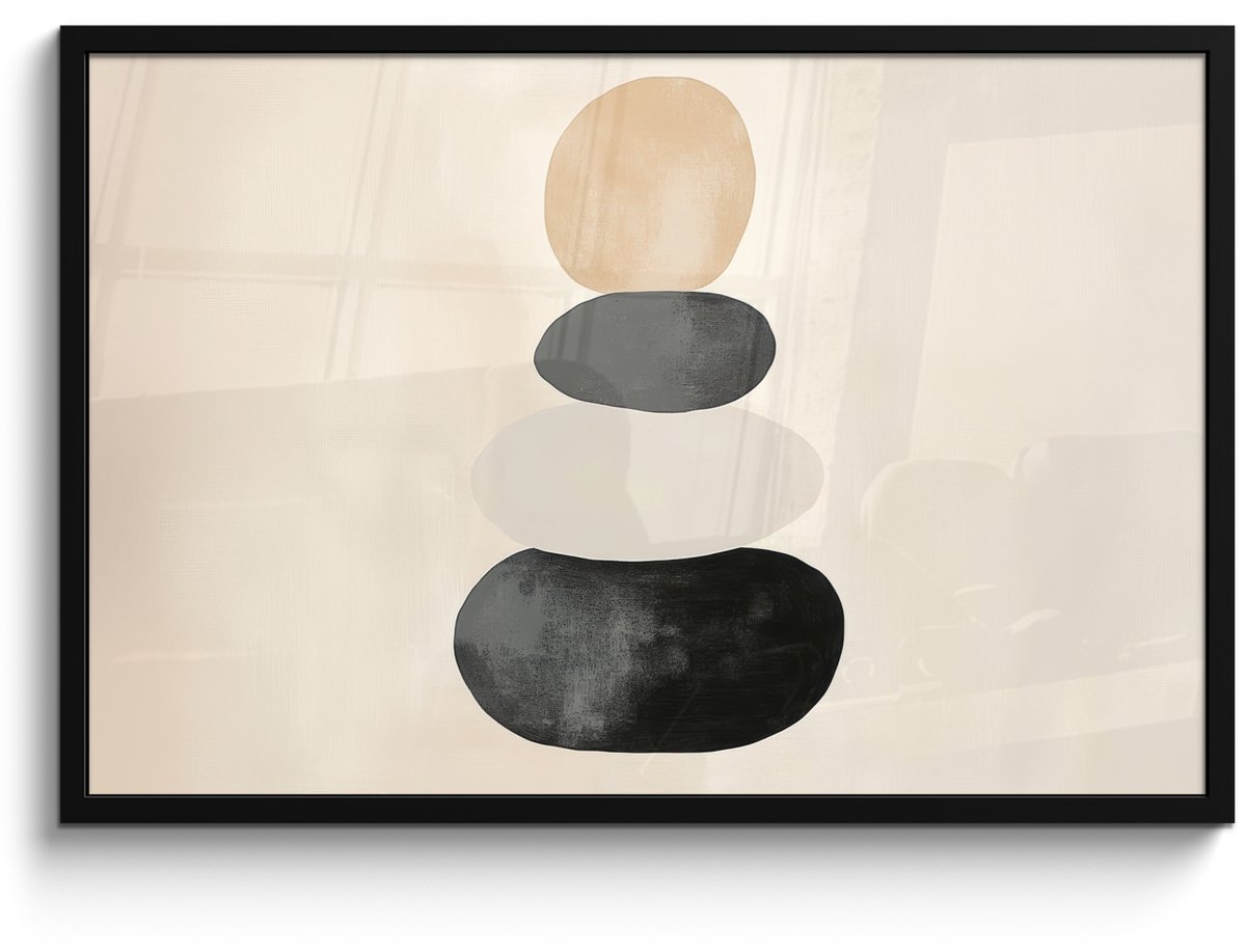 FrameYourWall Poster in lijst - Fotolijst 90x60 cm - Posters - Japandi - Wabi sabi - Beige - Posterlijst zwart - Decoratie - Wanddecoratie woonkamer - Muurdecoratie slaapkamer Vormen