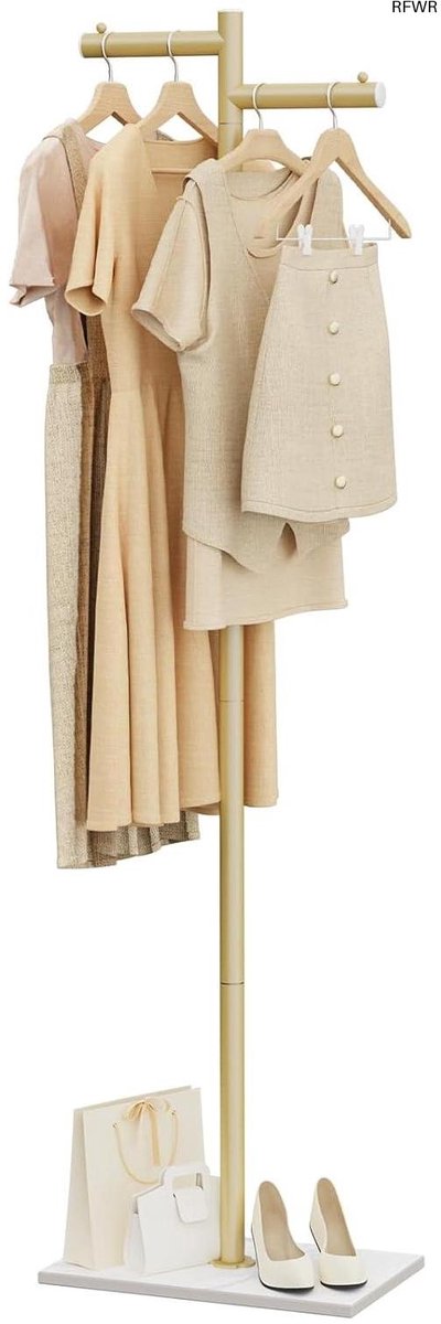 RFWR Moderne Vrijstaande Kapstok met Z-vormig Ontwerp en Rotsbasis - Ideaal voor Kleding en Accessoires Goud