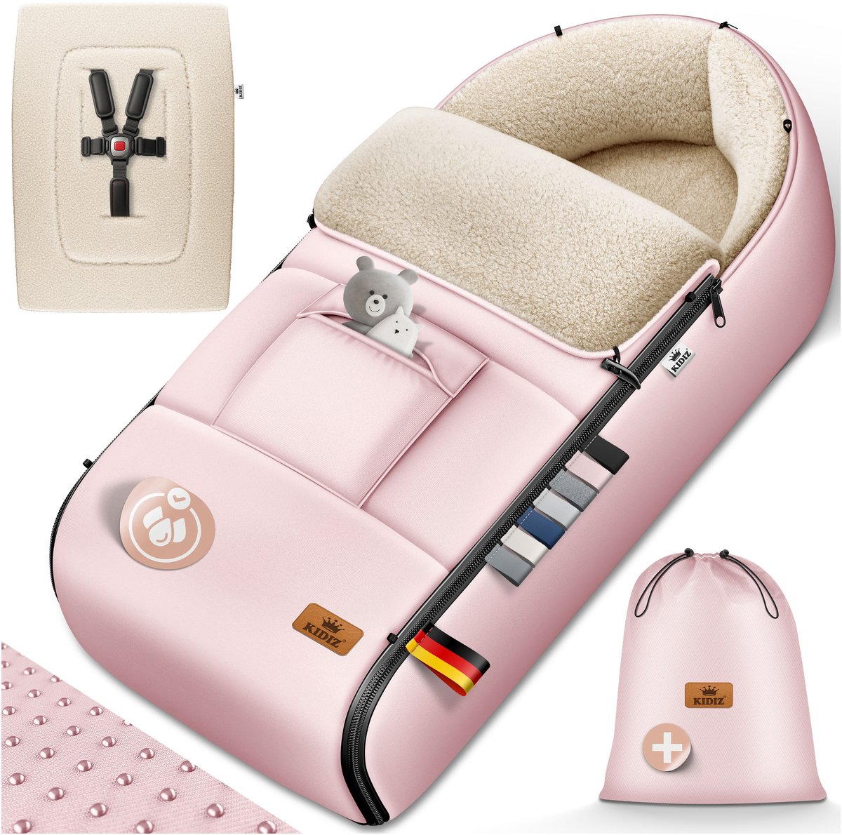 KIDIZ® Voetenzak voor Autostoeltje en Buggy met Ritssluiting - Baby Slaapzak Deken voor Maxi-Cosi & Wandelwagen / Kinderwagen - Roségoud – foto 3