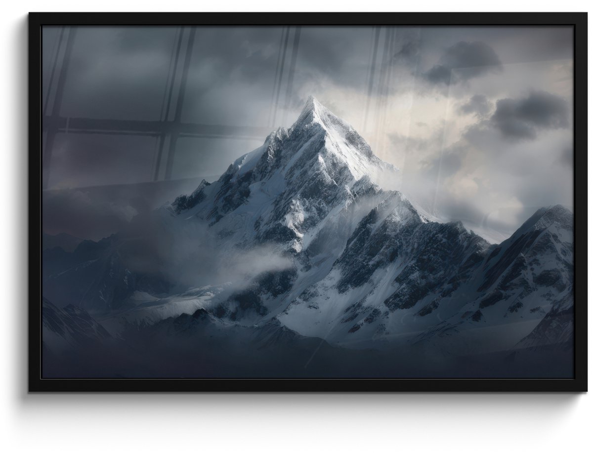 FrameYourWall Poster in lijst - Fotolijst 90x60 cm - Posters - Sneeuw - Berg - Wolken - Posterlijst zwart - Decoratie - Wanddecoratie woonkamer - Muurdecoratie slaapkamer