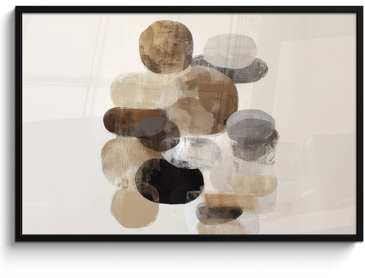 FrameYourWall Poster in lijst - Fotolijst 120x80 cm - Posters - Ovaal - Kleurvlakken - Penseelstreken - Posterlijst zwart - Decoratie - Wanddecoratie woonkamer - Muurdecoratie slaapkamer