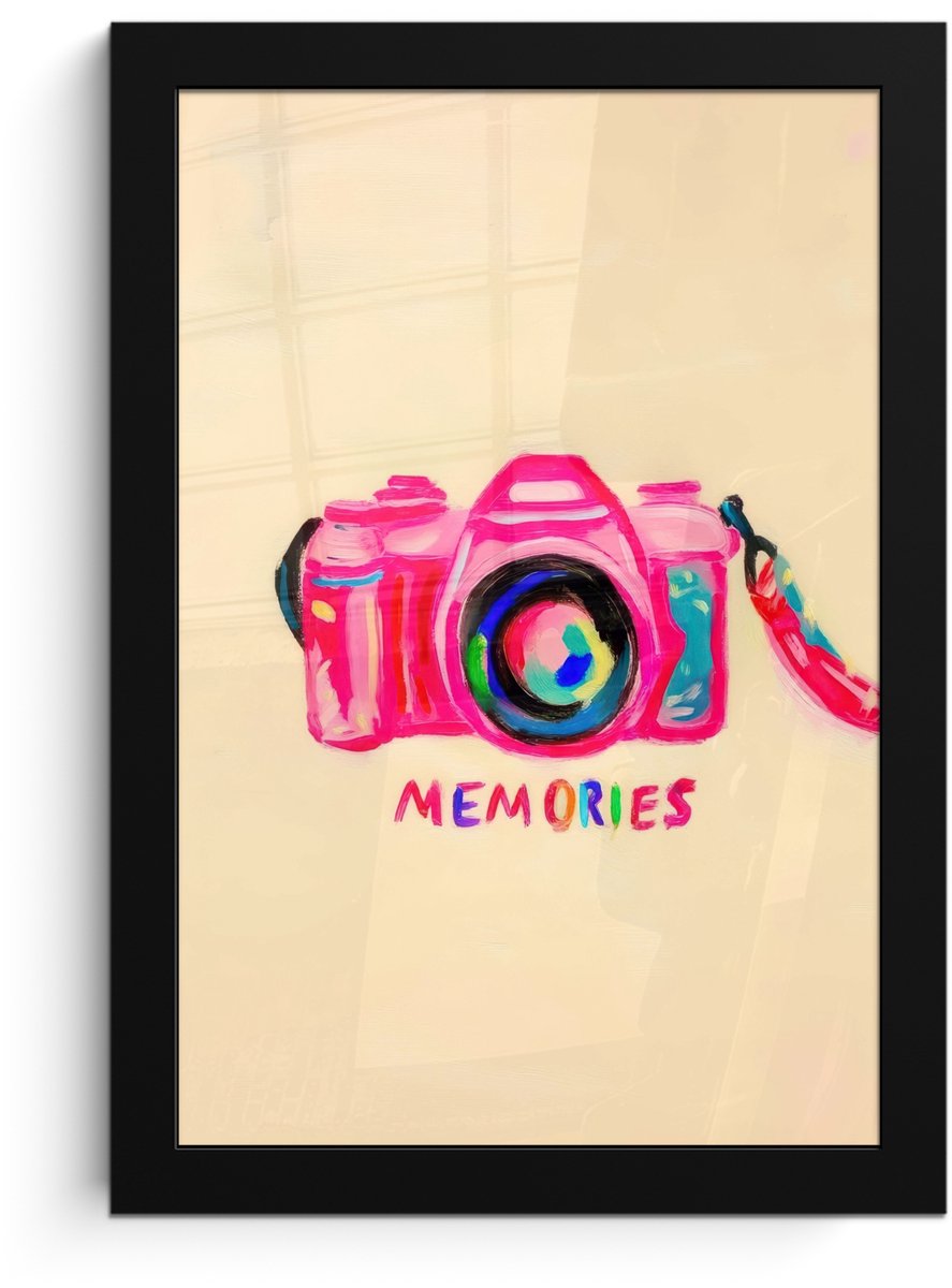 FrameYourWall Poster in lijst - Fotolijst 20x30 cm - Posters - Camera - Memories - Roze - Geschilderd - Posterlijst zwart - Decoratie - Wanddecoratie woonkamer - Muurdecoratie slaapkamer