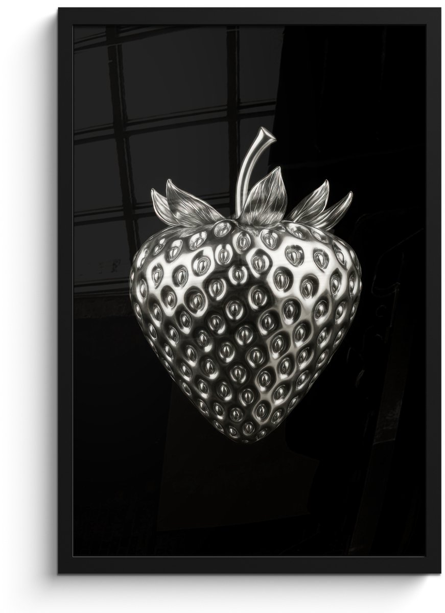 FrameYourWall Poster in lijst - Fotolijst 40x60 cm - Posters - Aardbei - Zaadstructuur - Realistisch - Posterlijst zwart - Decoratie - Wanddecoratie woonkamer - Muurdecoratie slaapkamer