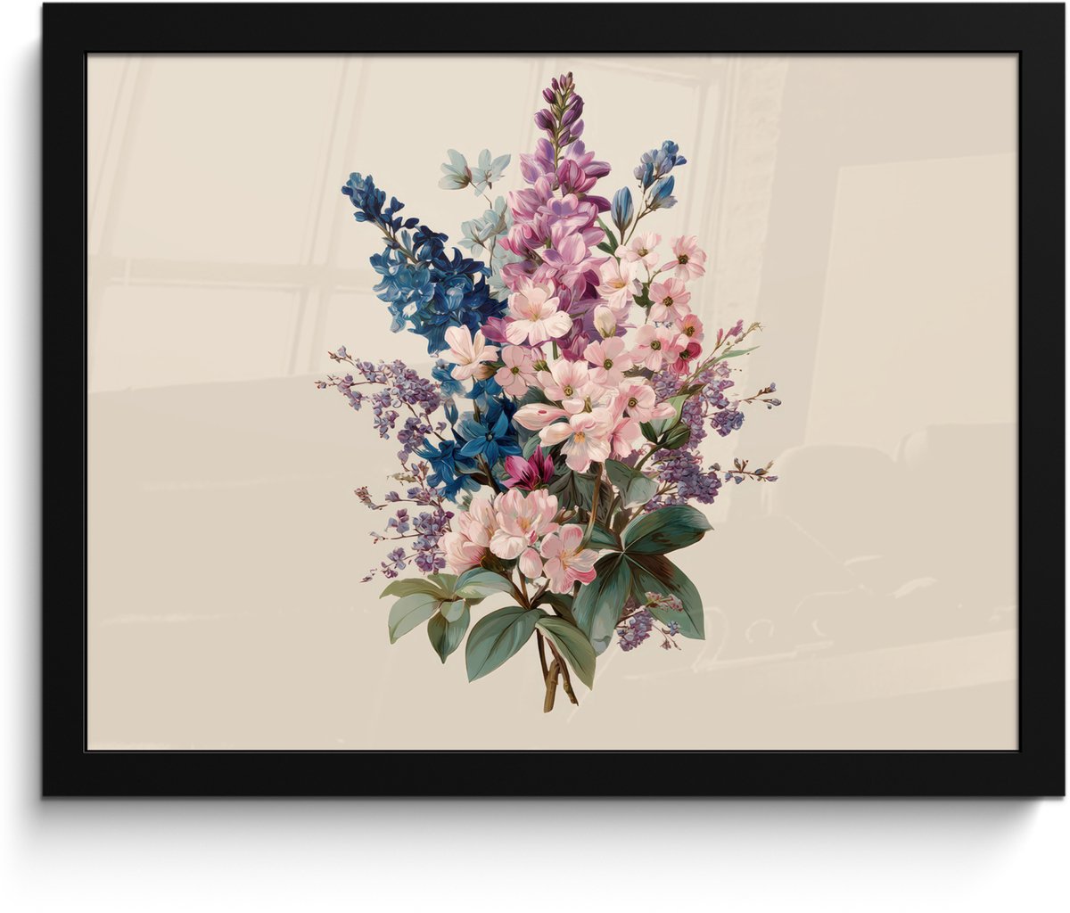 FrameYourWall Poster in lijst - Fotolijst 40x30 cm - Posters - Boeket - Beige - Harmonieus - Subtiel - Posterlijst zwart - Decoratie - Wanddecoratie woonkamer - Muurdecoratie slaapkamer