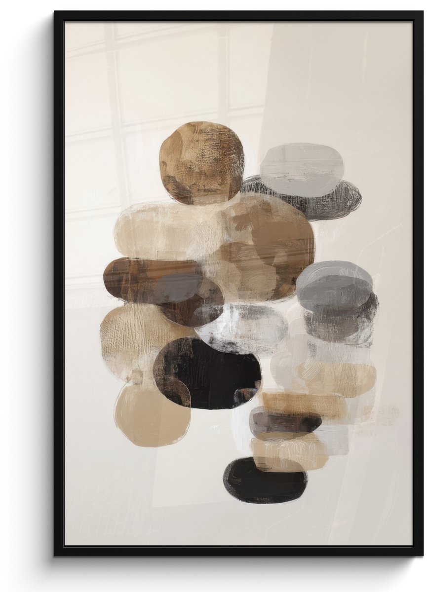 FrameYourWall Poster in lijst - Fotolijst 80x120 cm - Posters - Ovaal - Kleurvlakken - Penseelstreken - Posterlijst zwart - Decoratie - Wanddecoratie woonkamer - Muurdecoratie slaapkamer