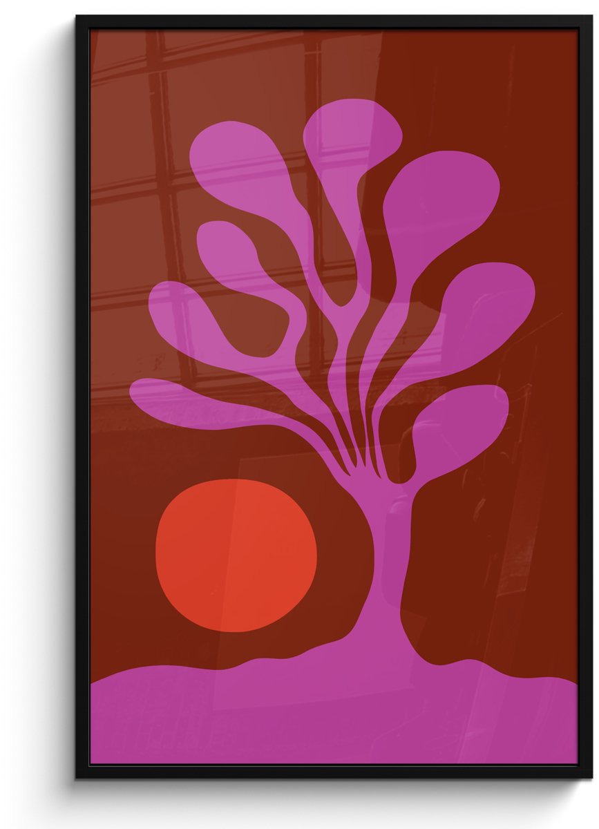 FrameYourWall Poster in lijst - Fotolijst 80x120 cm - Posters - Boom - Paars - Cirkel - Vloeiend - Posterlijst zwart - Decoratie - Wanddecoratie woonkamer - Muurdecoratie slaapkamer Boom - Cirkel