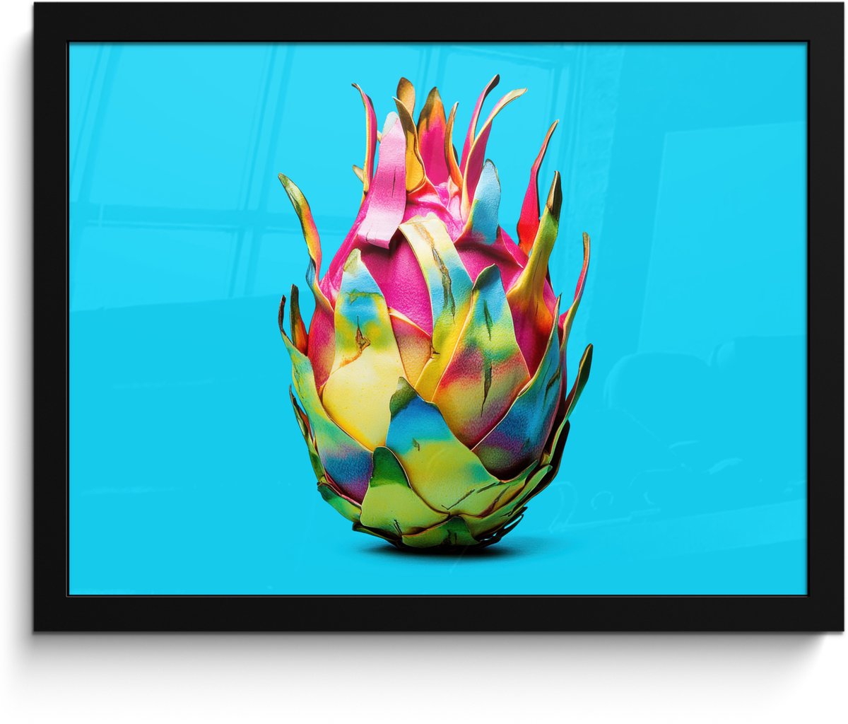 FrameYourWall Poster in lijst - Fotolijst 40x30 cm - Posters - Drakenfruit - Blauw - Levendig - Posterlijst zwart - Decoratie - Wanddecoratie woonkamer - Muurdecoratie slaapkamer