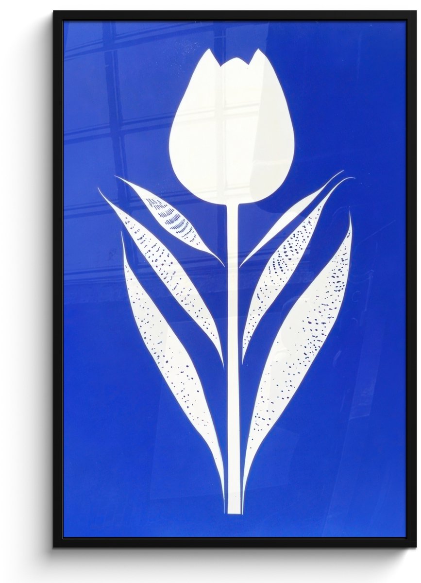 FrameYourWall Poster in lijst - Fotolijst 80x120 cm - Posters - Tulp - Minimalistisch - Bladeren - Wit - Posterlijst zwart - Decoratie - Wanddecoratie woonkamer - Muurdecoratie slaapkamer Tulp - Bladeren