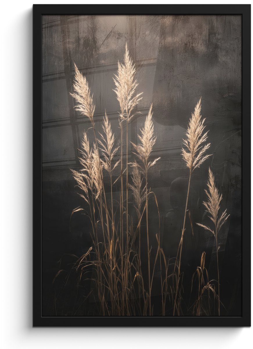 FrameYourWall Poster in lijst - Fotolijst 40x60 cm - Posters - Siergras - Pluimen - Verlichting - Zwart - Posterlijst zwart - Decoratie - Wanddecoratie woonkamer - Muurdecoratie slaapkamer