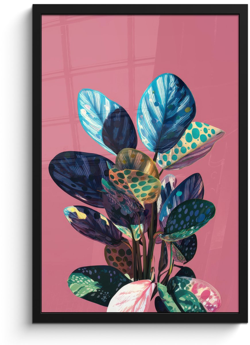 FrameYourWall Poster in lijst - Fotolijst 40x60 cm - Posters - Plant - Bladeren - Stippen - Abstract - Posterlijst zwart - Decoratie - Wanddecoratie woonkamer - Muurdecoratie slaapkamer