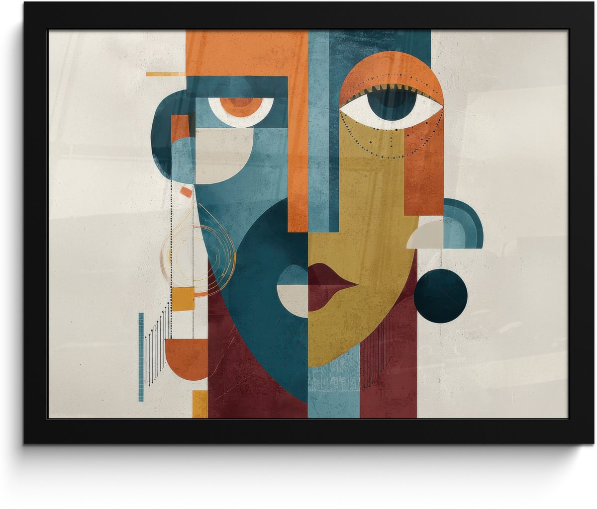 FrameYourWall Poster in lijst - Fotolijst 40x30 cm - Posters - Geometrisch - Strakke vormen - Kleurrijk - Posterlijst zwart - Decoratie - Wanddecoratie woonkamer - Muurdecoratie slaapkamer Geometrisch - Vormen - Gezicht