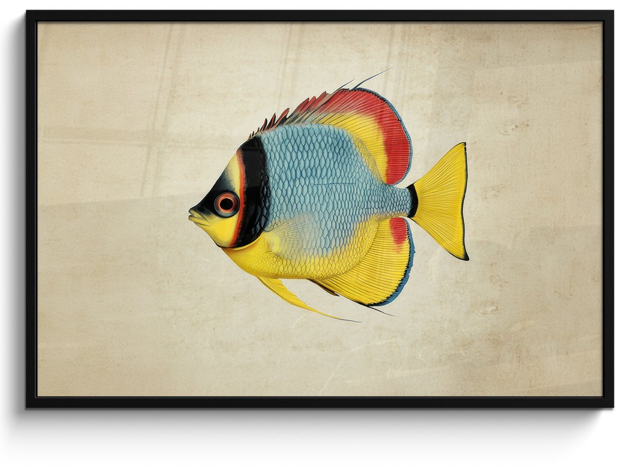FrameYourWall Poster in lijst - Fotolijst 120x80 cm - Posters - Kleurrijk - Vis - Schubben - Illustratie - Posterlijst zwart - Decoratie - Wanddecoratie woonkamer - Muurdecoratie slaapkamer Vis - Kleurrijk