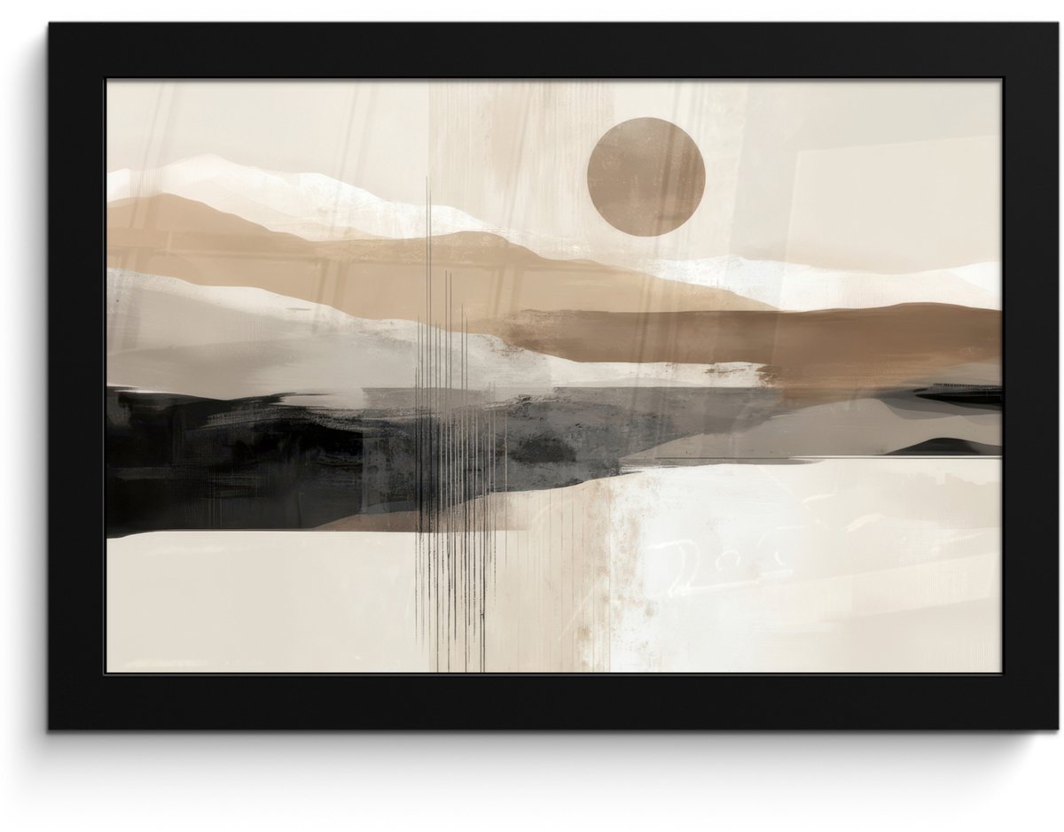 FrameYourWall Poster in lijst - Fotolijst 30x20 cm - Posters - Minimalistisch - Landschap - Dimensie - Posterlijst zwart - Decoratie - Wanddecoratie woonkamer - Muurdecoratie slaapkamer Landschap - Zon - Abstract