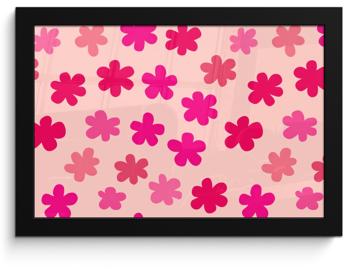 FrameYourWall Poster in lijst - Fotolijst 30x20 cm - Posters - Bloemen - Patroon - Roze - Posterlijst zwart - Decoratie - Wanddecoratie woonkamer - Muurdecoratie slaapkamer