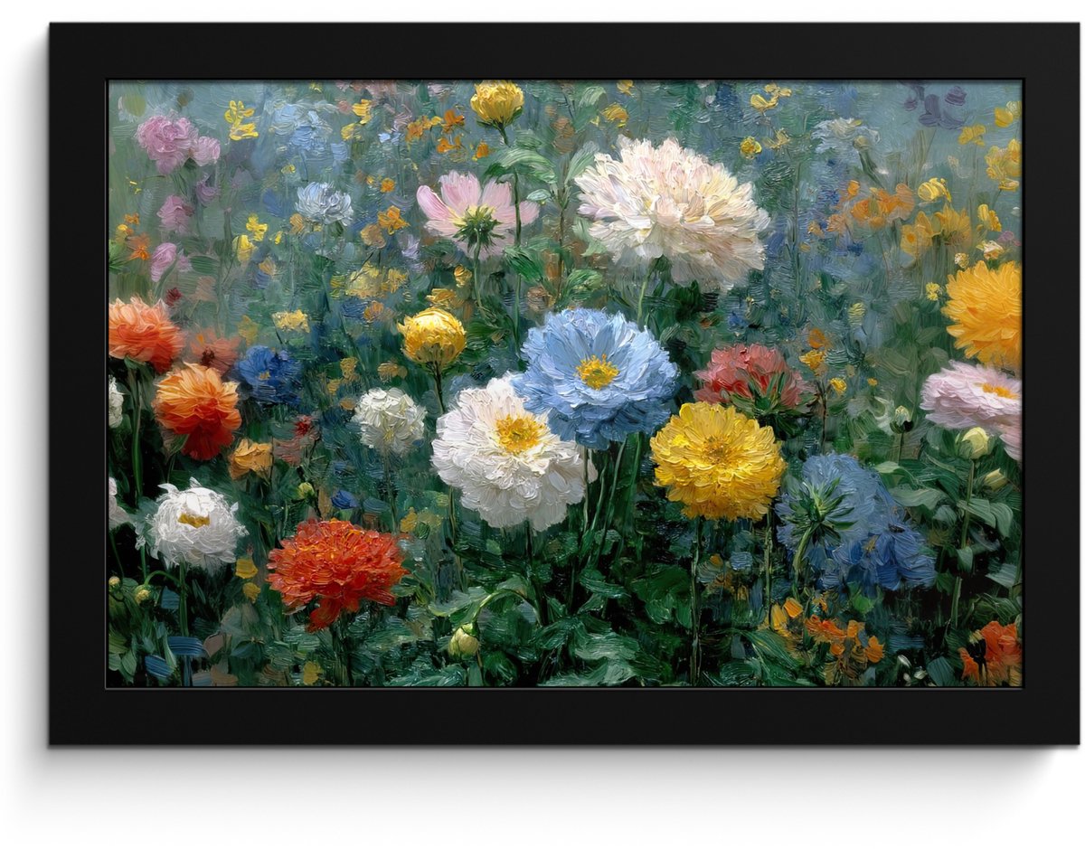 FrameYourWall Poster in lijst - Fotolijst 30x20 cm - Posters - Close-up - Veld - Bloemen - Kleurrijk - Posterlijst zwart - Decoratie - Wanddecoratie woonkamer - Muurdecoratie slaapkamer