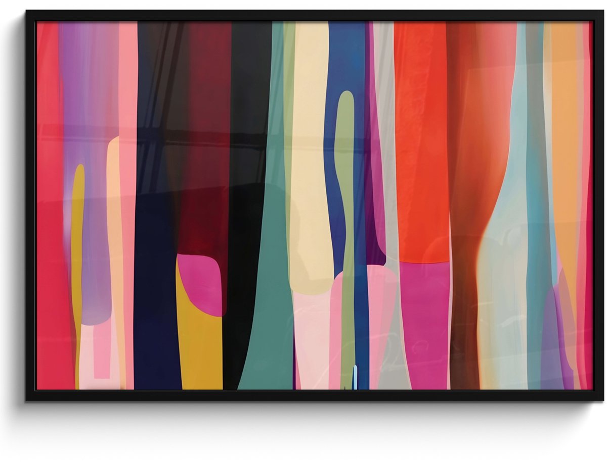 FrameYourWall Poster in lijst - Fotolijst 120x80 cm - Posters - Kleurbanen - Verticaal - Kleurrijk - Posterlijst zwart - Decoratie - Wanddecoratie woonkamer - Muurdecoratie slaapkamer Vormen - Bochten - Kleurrijk