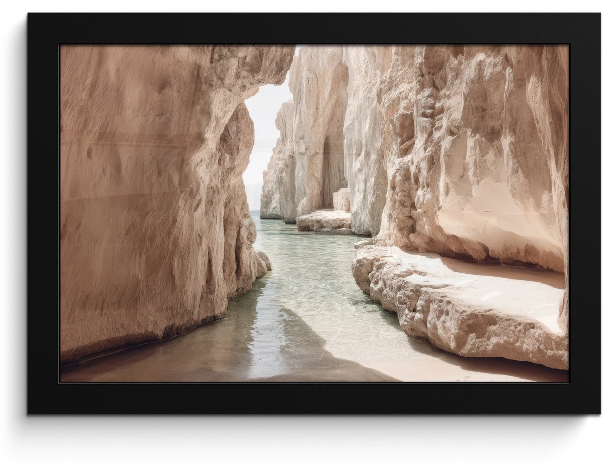 FrameYourWall Poster in lijst - Fotolijst 30x20 cm - Posters - Rotsen - Zee - Zand - Kloof - Posterlijst zwart - Decoratie - Wanddecoratie woonkamer - Muurdecoratie slaapkamer