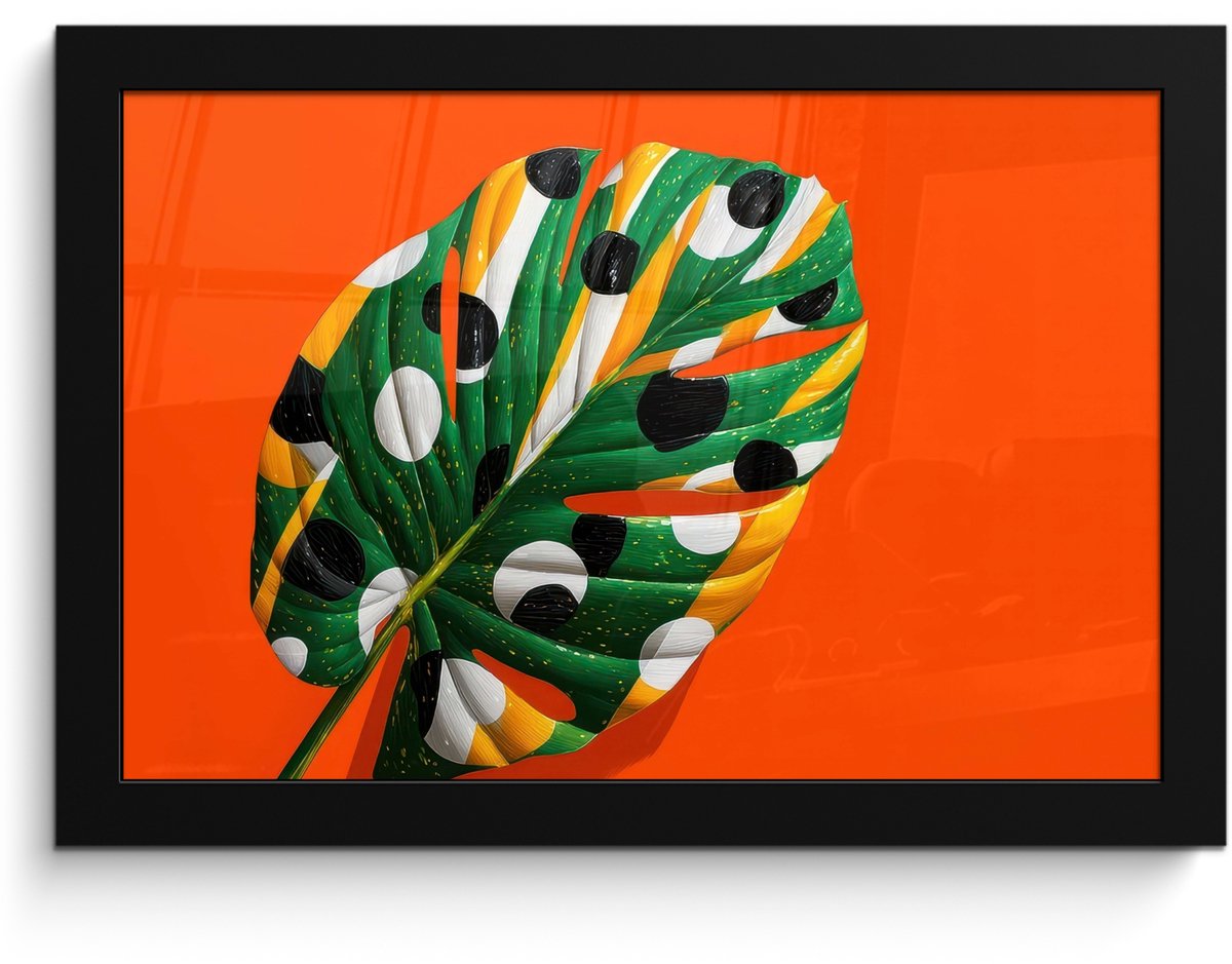FrameYourWall Poster in lijst - Fotolijst 30x20 cm - Posters - 3-2 - Posterlijst zwart - Decoratie - Wanddecoratie woonkamer - Muurdecoratie slaapkamer Blad - Stippen