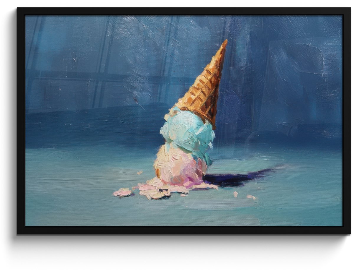 FrameYourWall Poster in lijst - Fotolijst 90x60 cm - Posters - Ijshoorn - Bolletjes - Smelt - Roze - Posterlijst zwart - Decoratie - Wanddecoratie woonkamer - Muurdecoratie slaapkamer