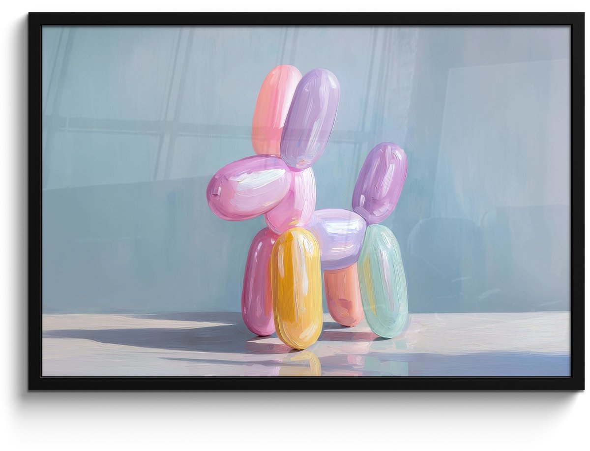 FrameYourWall Poster in lijst - Fotolijst 90x60 cm - Posters - Dier - Ballon - Pasteltinten - Glanzend - Posterlijst zwart - Decoratie - Wanddecoratie woonkamer - Muurdecoratie slaapkamer