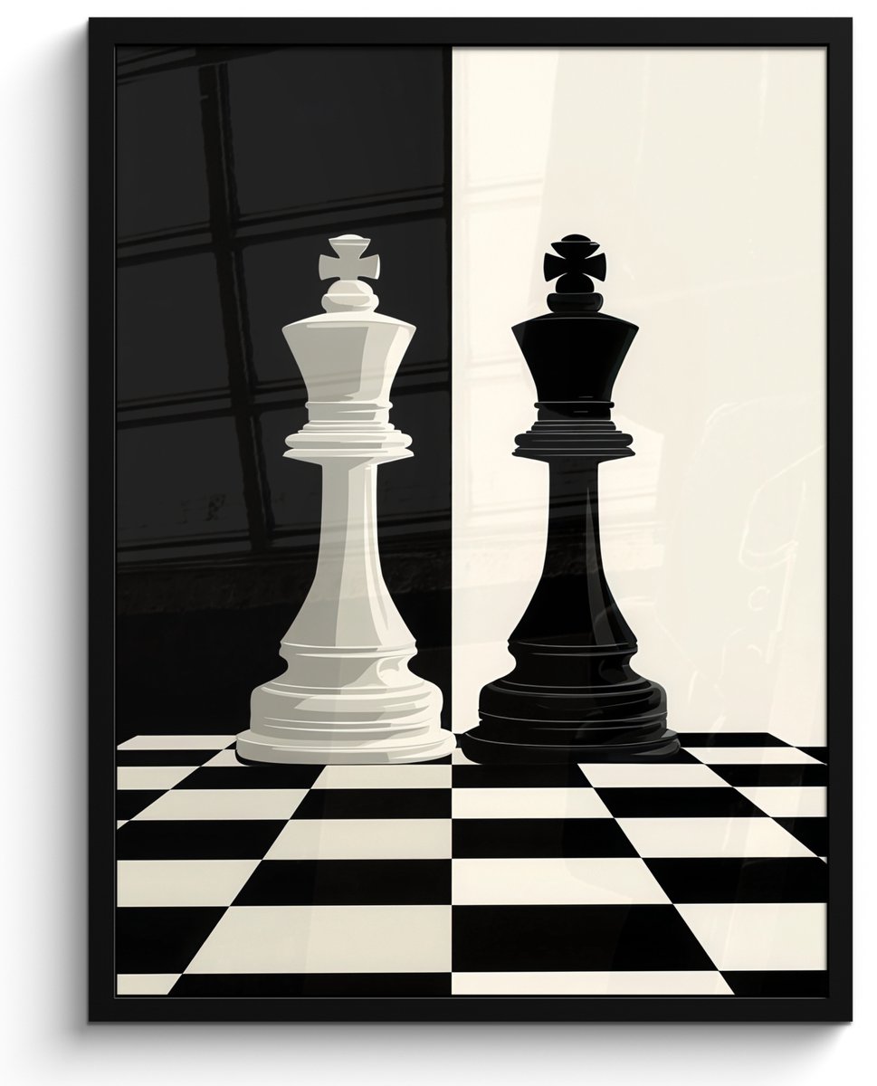 FrameYourWall Poster in lijst - Fotolijst 60x80 cm - Posters - Schaakstukken - Koning - Geblokt - Zwart - Posterlijst zwart - Decoratie - Wanddecoratie woonkamer - Muurdecoratie slaapkamer - Kerstversiering - Kerstdecoratie voor binnen - Kerstmis Schaakstukken - Geblokt