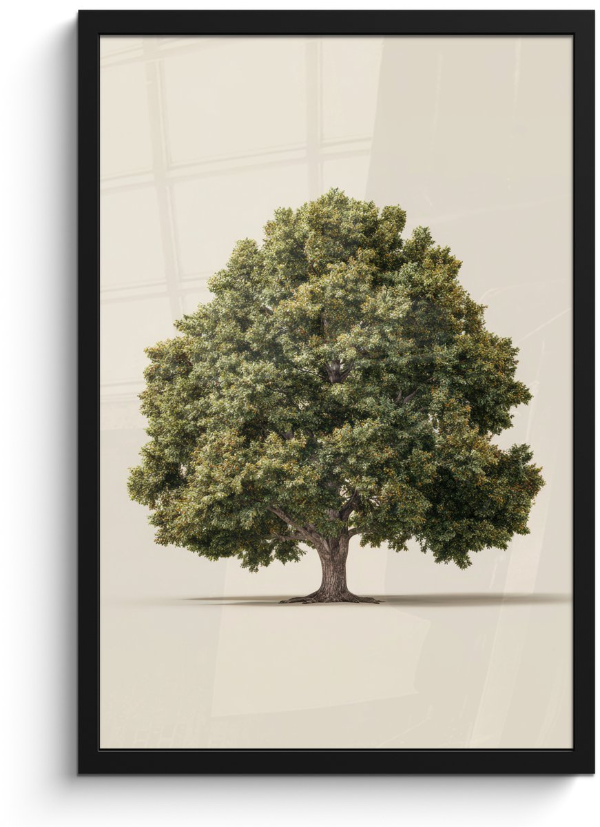 FrameYourWall Poster in lijst - Fotolijst 40x60 cm - Posters - Eikenboom - Groen - Lichte achtergrond - Posterlijst zwart - Decoratie - Wanddecoratie woonkamer - Muurdecoratie slaapkamer