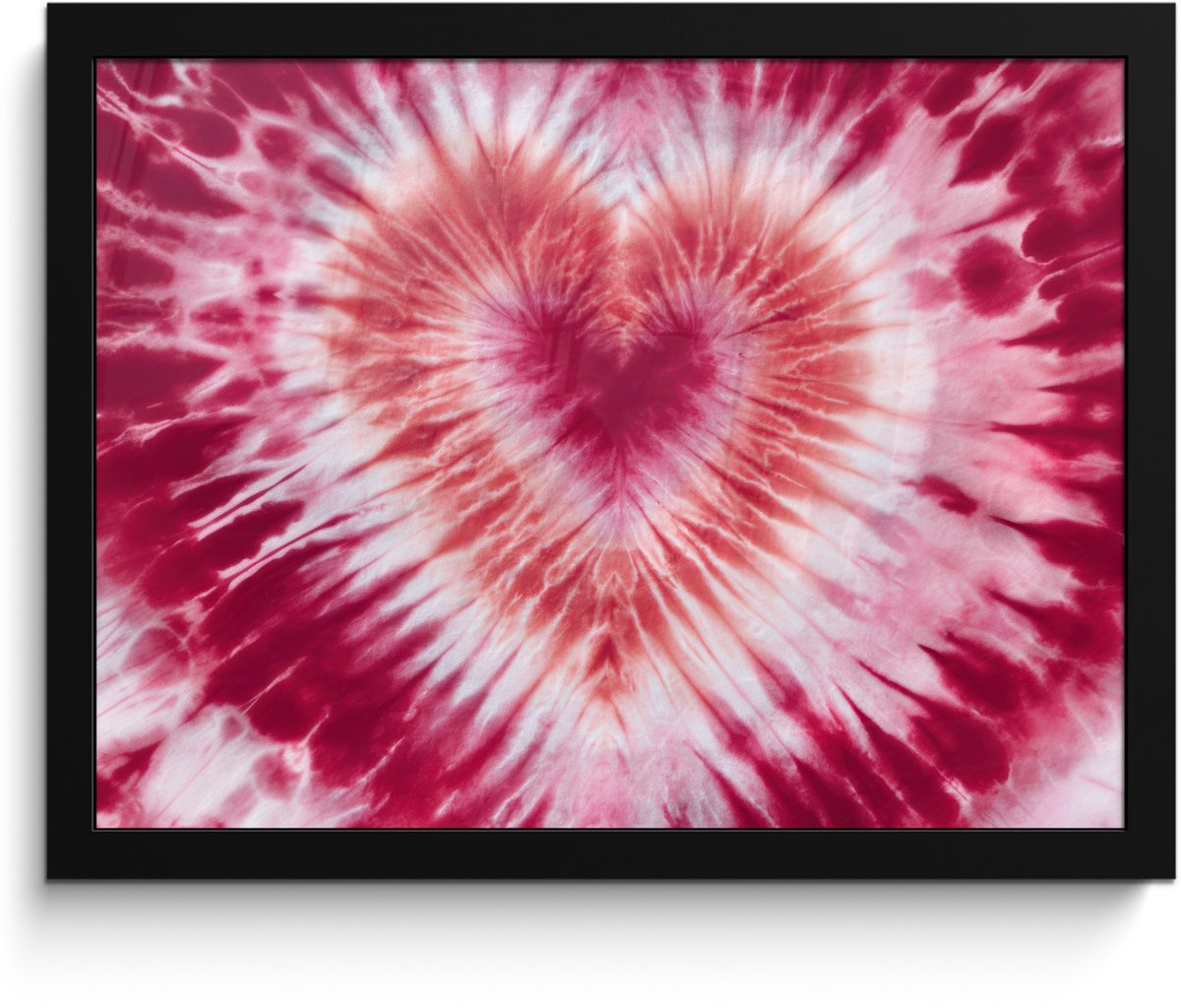FrameYourWall Poster in lijst - Fotolijst 40x30 cm - Posters - Hartvorm - Roze - Tie dye - Posterlijst zwart - Decoratie - Wanddecoratie woonkamer - Muurdecoratie slaapkamer Hartvorm - Tie dye
